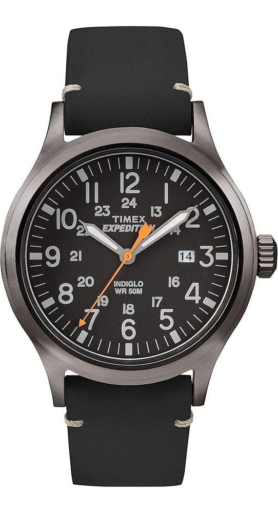Timex TW4B01900 Men’s Indiglo Expedtion Scout Black Dial Leather Band Watch