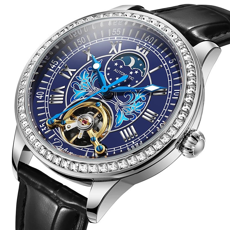 Men’s Automatic Mechanical Watch Tourbillon Moon Phase Luminous Waterproof