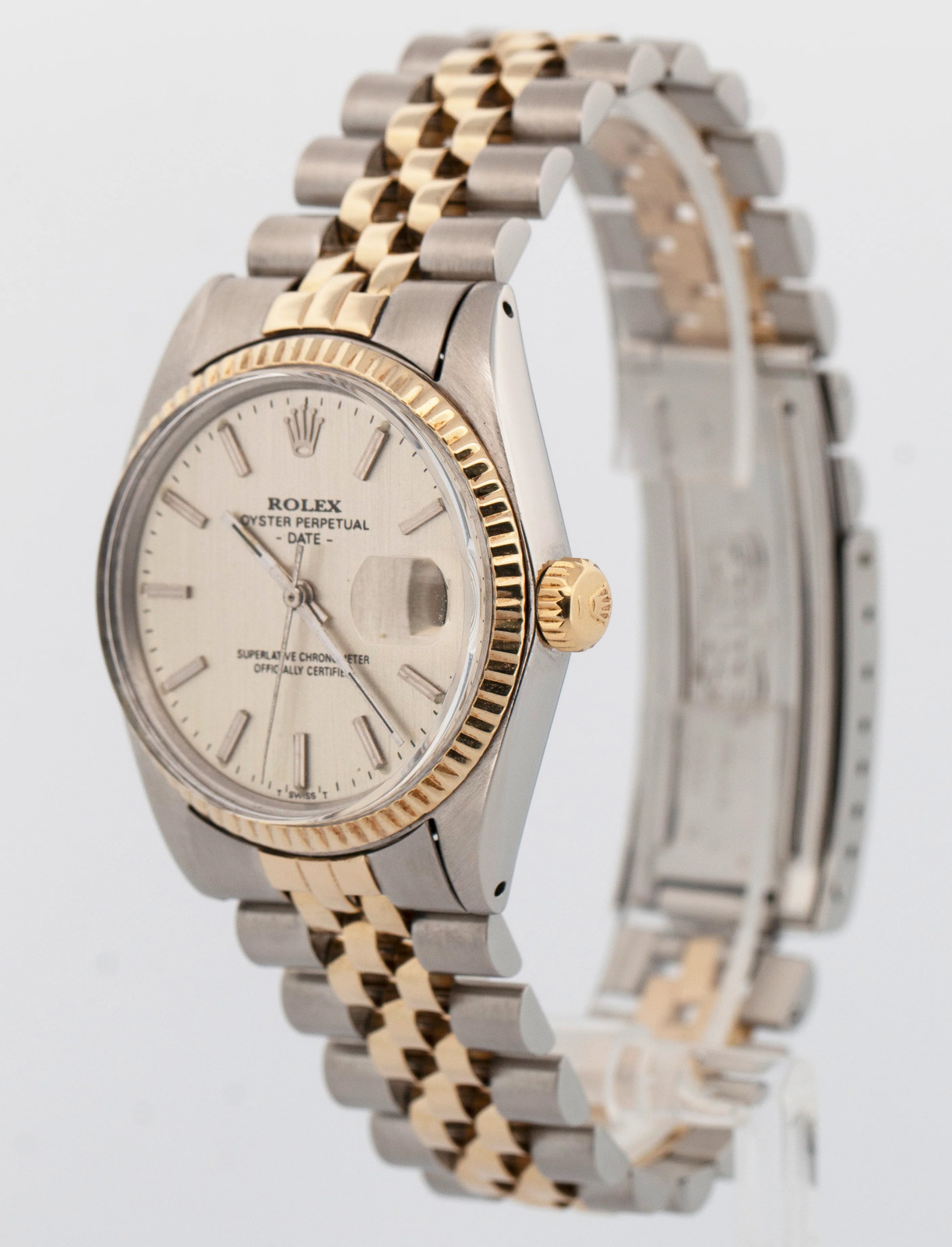 Rolex Oyster Perpetual Date SILVER Two-Tone Gold Stainless Steel 34mm 1500 Watch