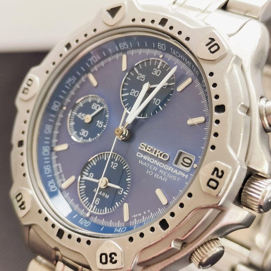 SEIKO 7T32-6E40 Chronograph Alarm Quartz Mens 37.2mm wrist 18.0cm