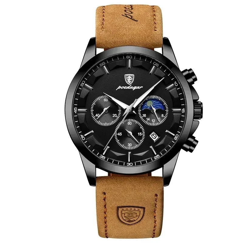 POEDAGAR Luxury Analog Men’s Watch Waterproof Luminous Leather Quartz.Wristwatch