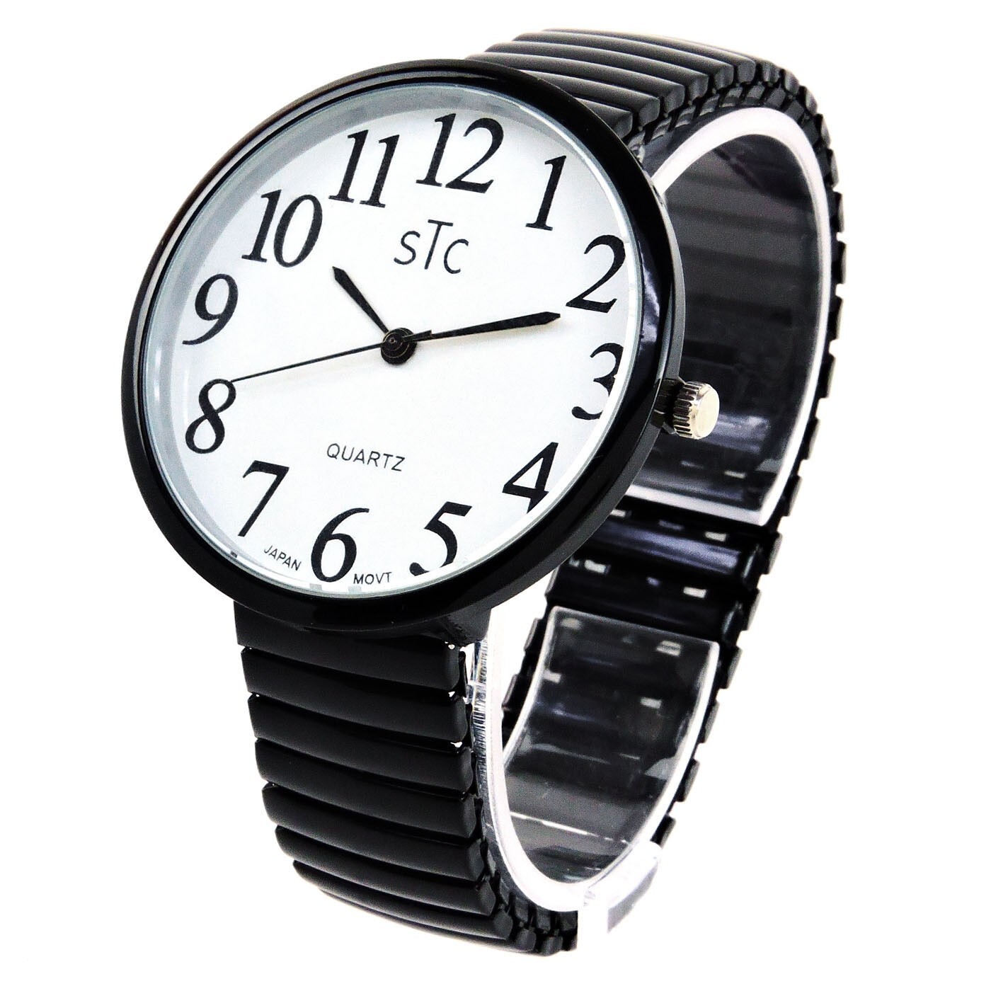 STC Black Super Large Face Easy to Read Stretch Band Watch – NIB