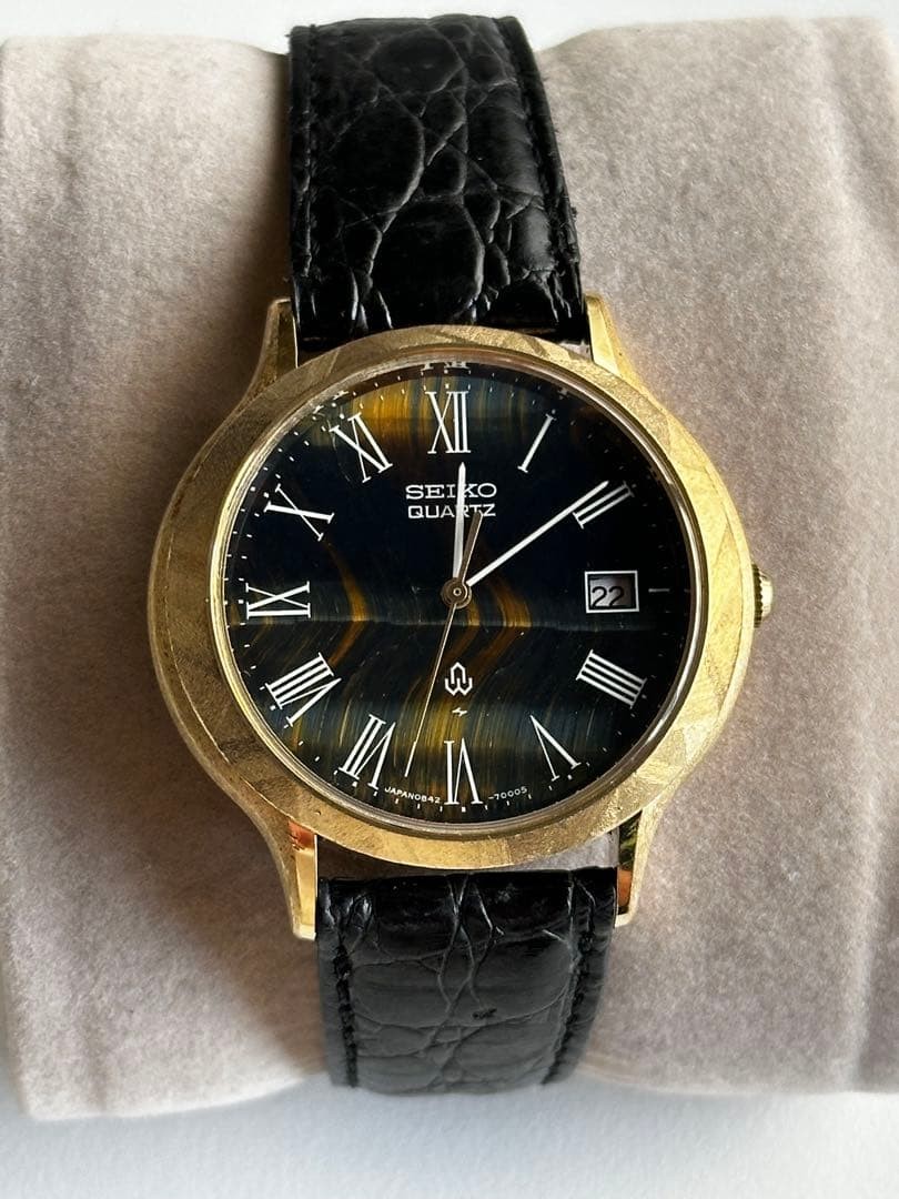 SEIKO 0842-7000 Quartz Gold Wristwatch Day Date