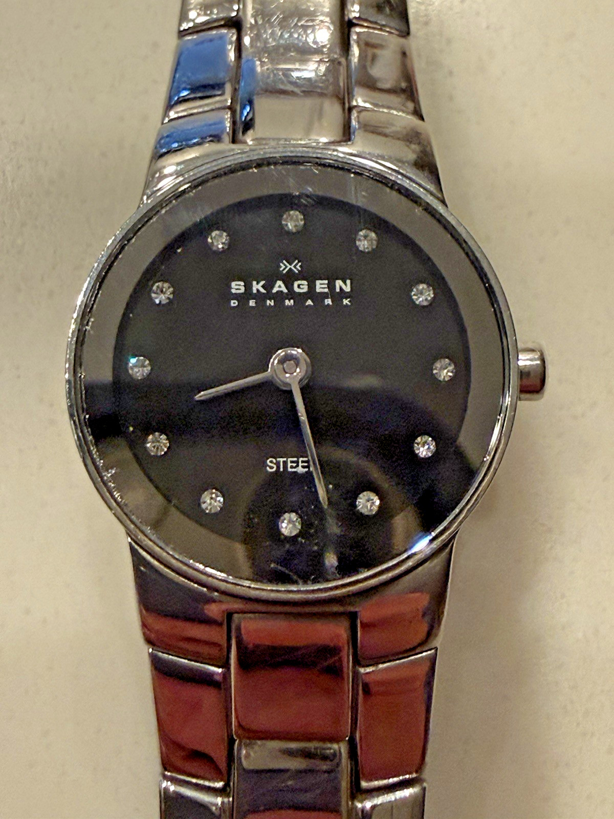 Skagen Women’s Quartz Dress Watch Black Dial Diamond Markers 26mm Box New Batt