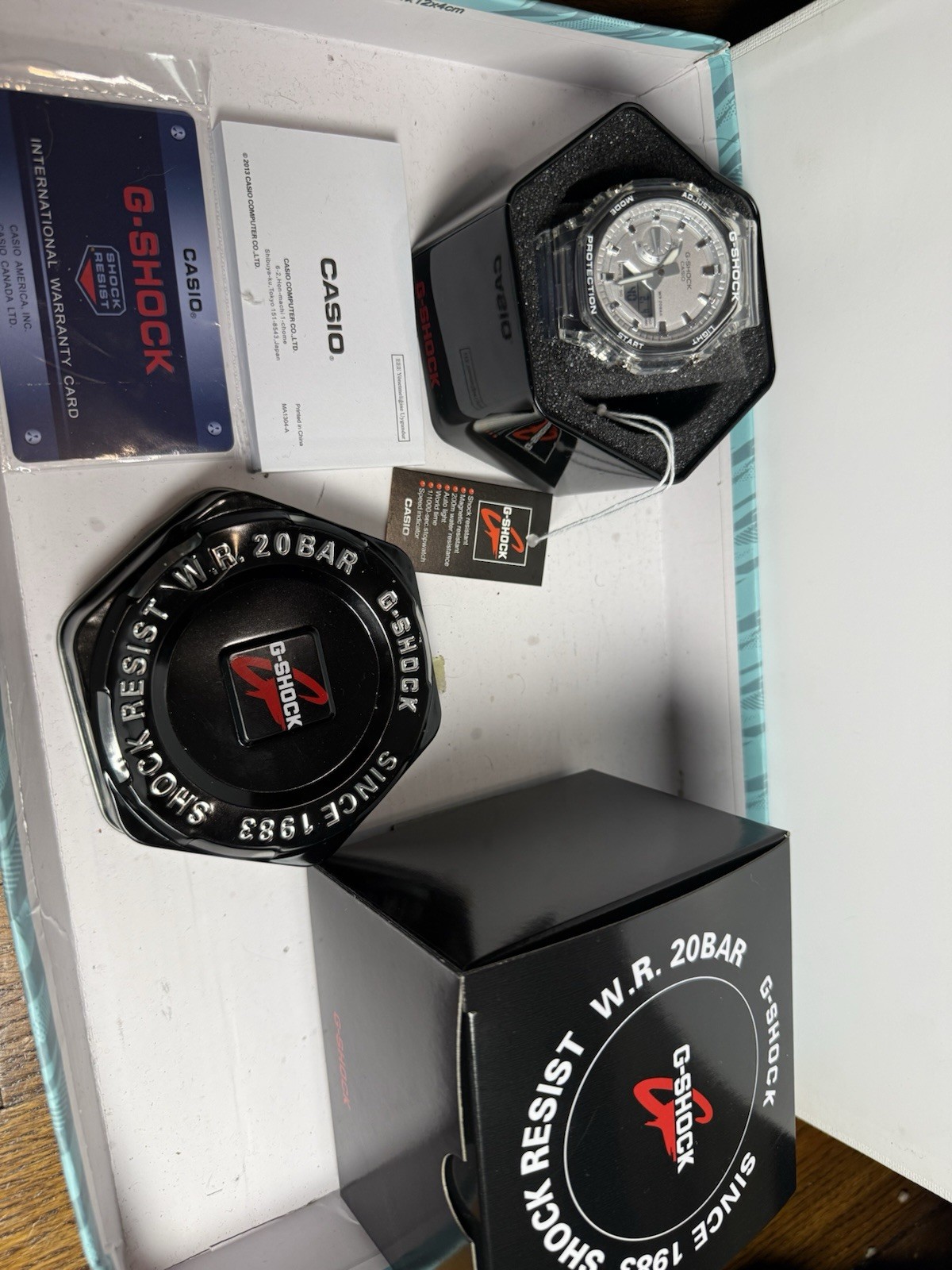 Casio G-SHOCK Clear Analog-Digital Quartz Resin Watch Silver Dial 200m w/ Box