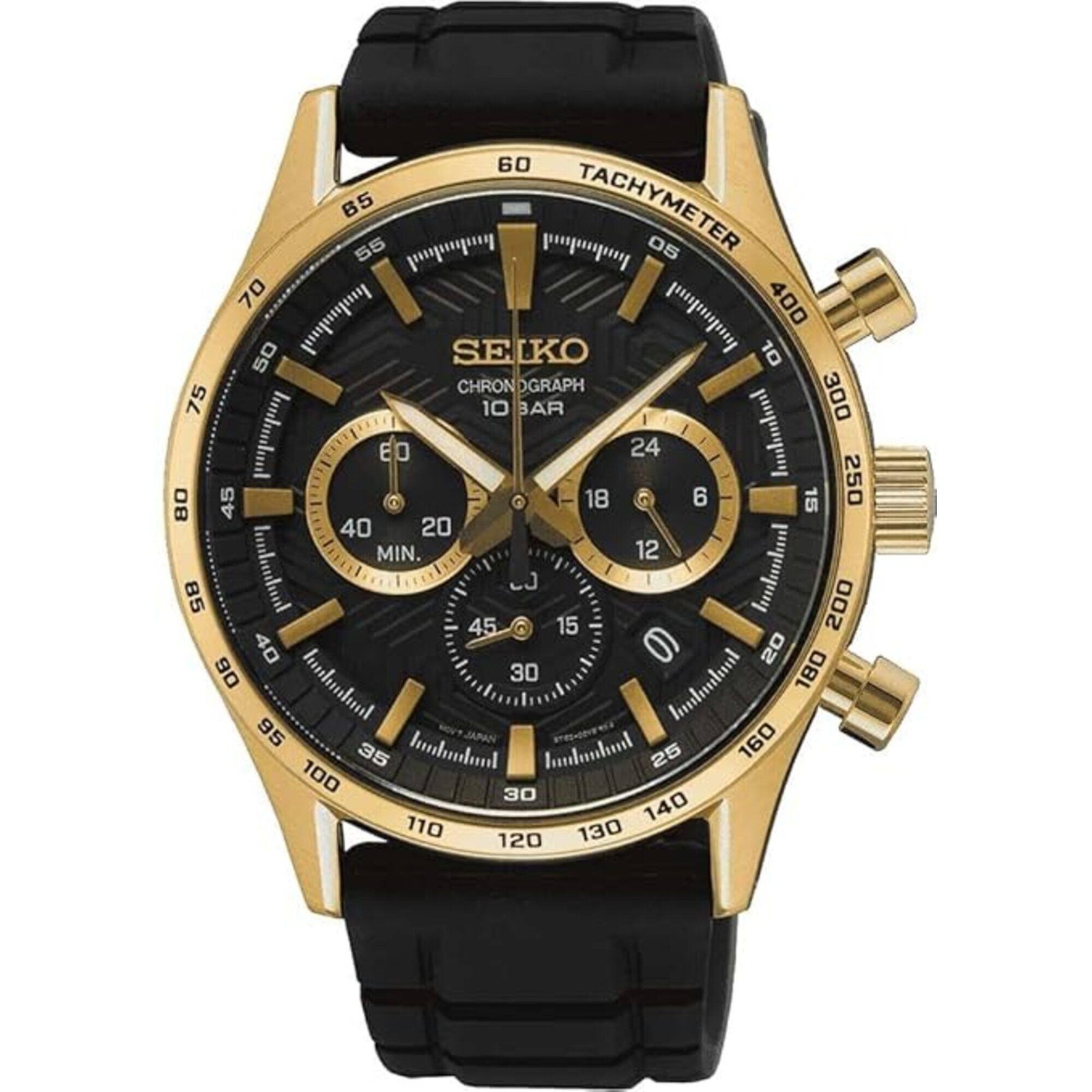 Seiko Men’s Watch Quartz Chronograph Black Dial Silicone Rubber Strap SSB446P1