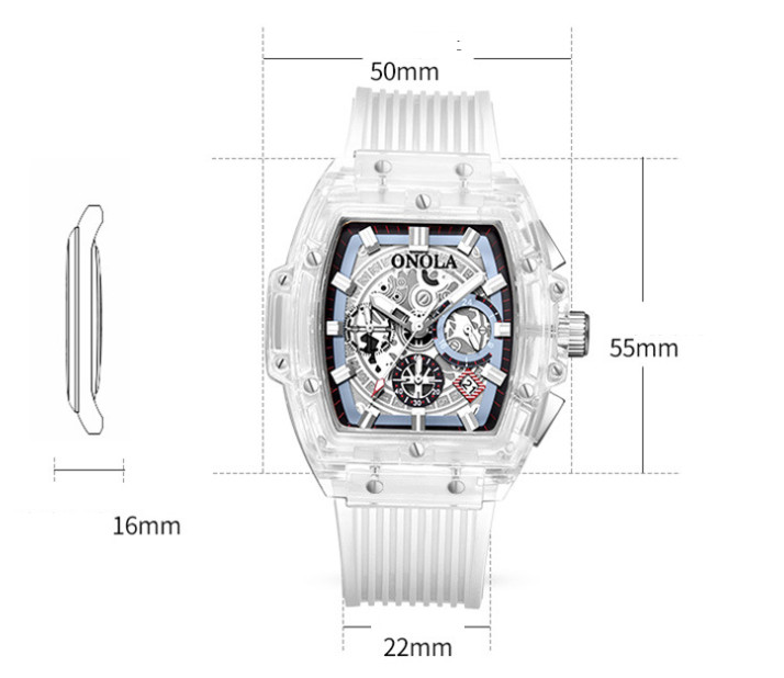 ONOLA Luxury Multi-functionTransparent Waterproof Quartz Luminous watch for Men
