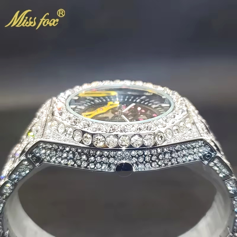 Luxury Automatic Mechanical Watch Shiny Rhinestone Jewelry Watch  Fashion Men