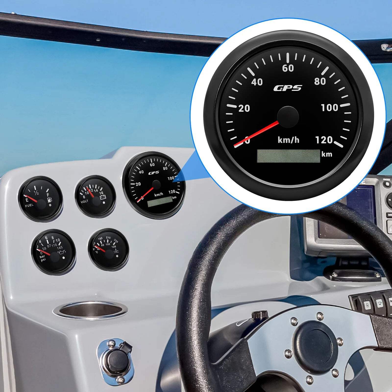 A 85MM GPS Speedometer For Motorcycle Marine Boat 30~200 Kmh Boat Car Truck Spee