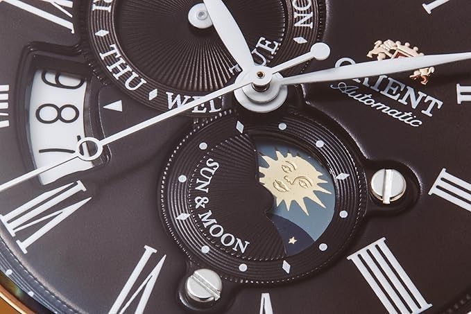ORIENT RN-AK0002Y Sun & Moon Automatic Brown Navy Dial Men’s Watch New