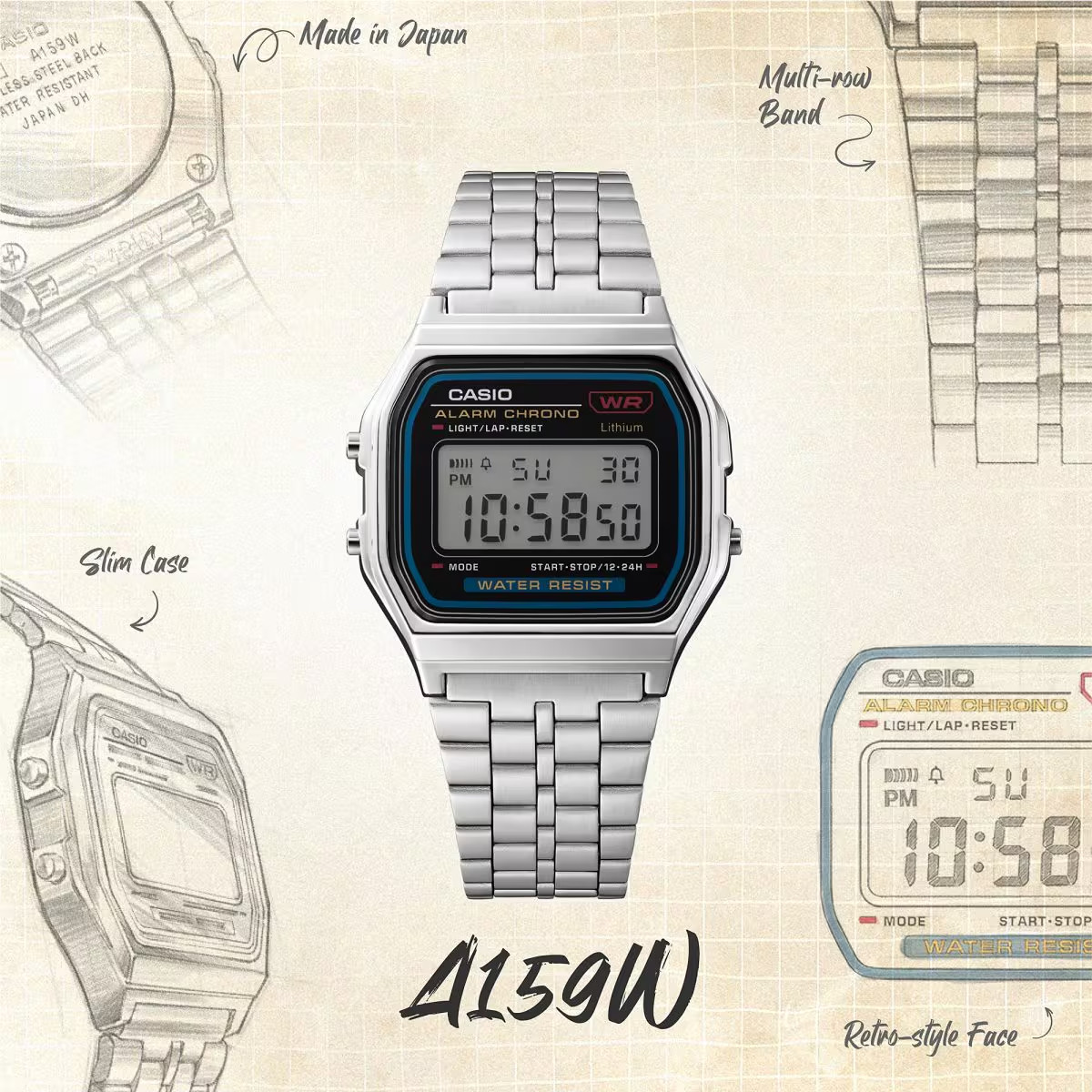 CASIO Collection A159WA-N1 Made in Japan Classic Digital Watch