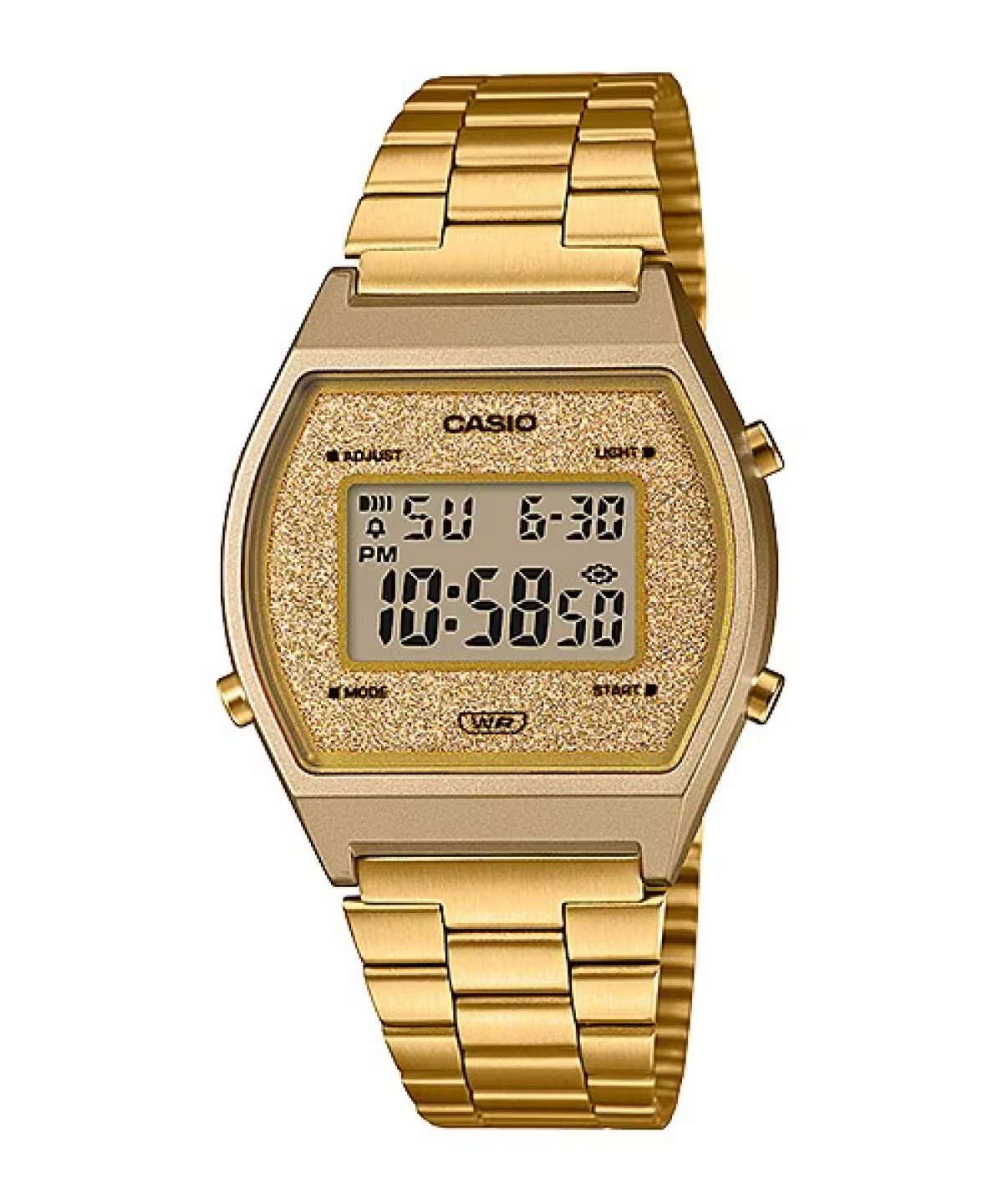 Casio B640WGG-9 PRE-OWNED Unisex Watch Gold Glitter Digital Dial Stainless Steel