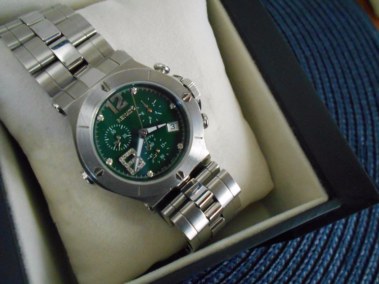 Mint Ladies Renato Ltd Production Diamond Swiss Watch. GREEN Dial.