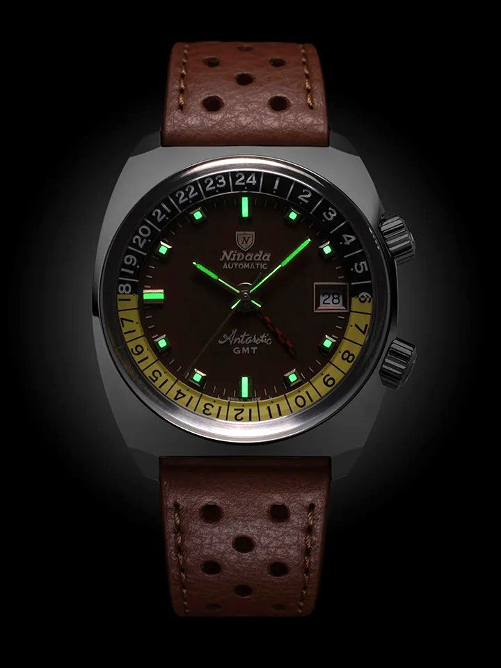 New Nivada Grenchen Antarctic GMT, Full Kit w/Case, Box, Papers, Tag