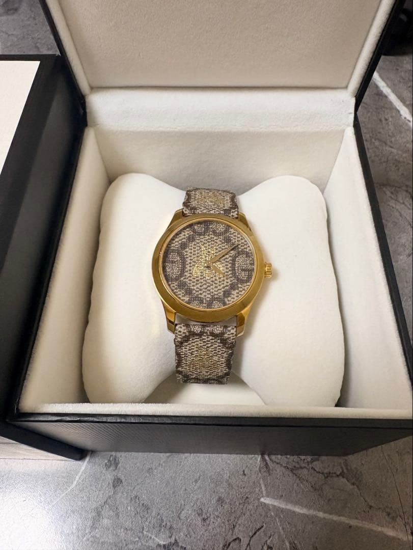 GUCCI 126.4 Bee G Timeless Bee Watch GG Signature Dial Quartz Stainless Steel