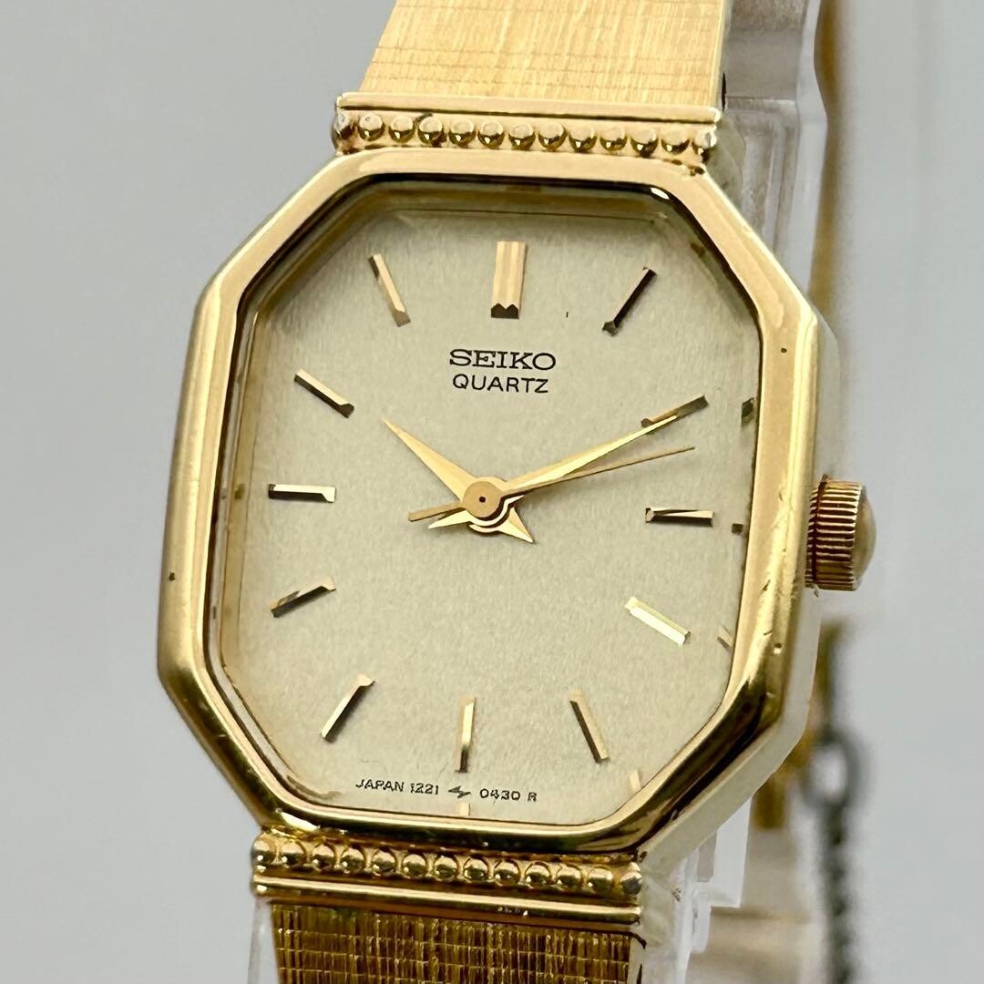 SEIKO Quartz 1221-5270 Women Gold Champagne Dial Octagon Vintage Watch 1983