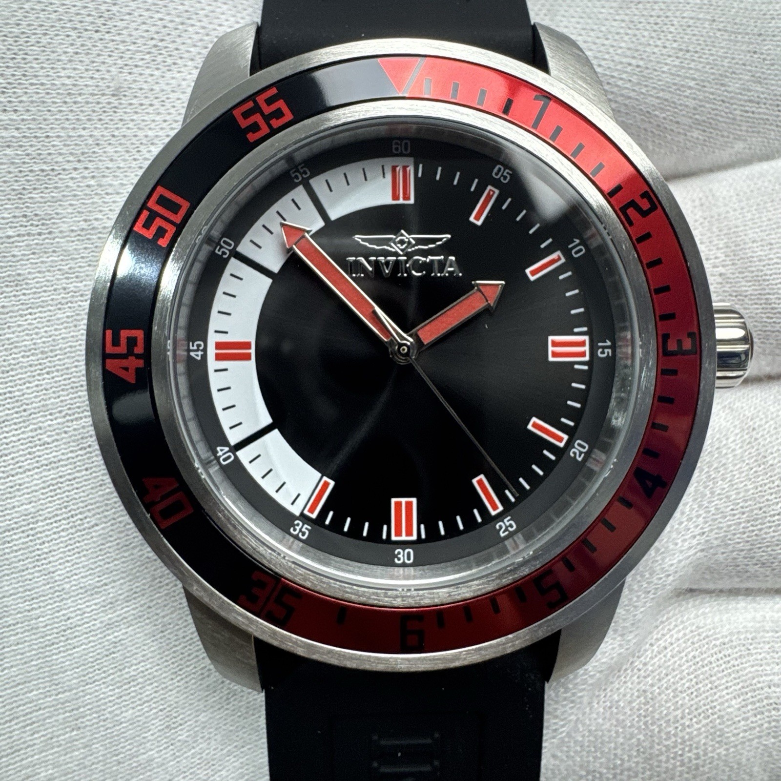 Invicta Specialty Watch Men 45mm Black Red Silver Stainless Steel Silicone band