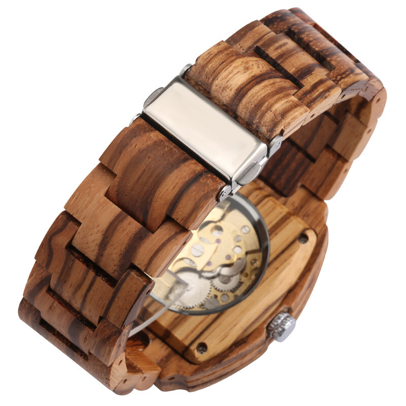 Handmade Men Watch Skeleton Automatic Mechanical Wooden Wristwatch Wood Bracelet