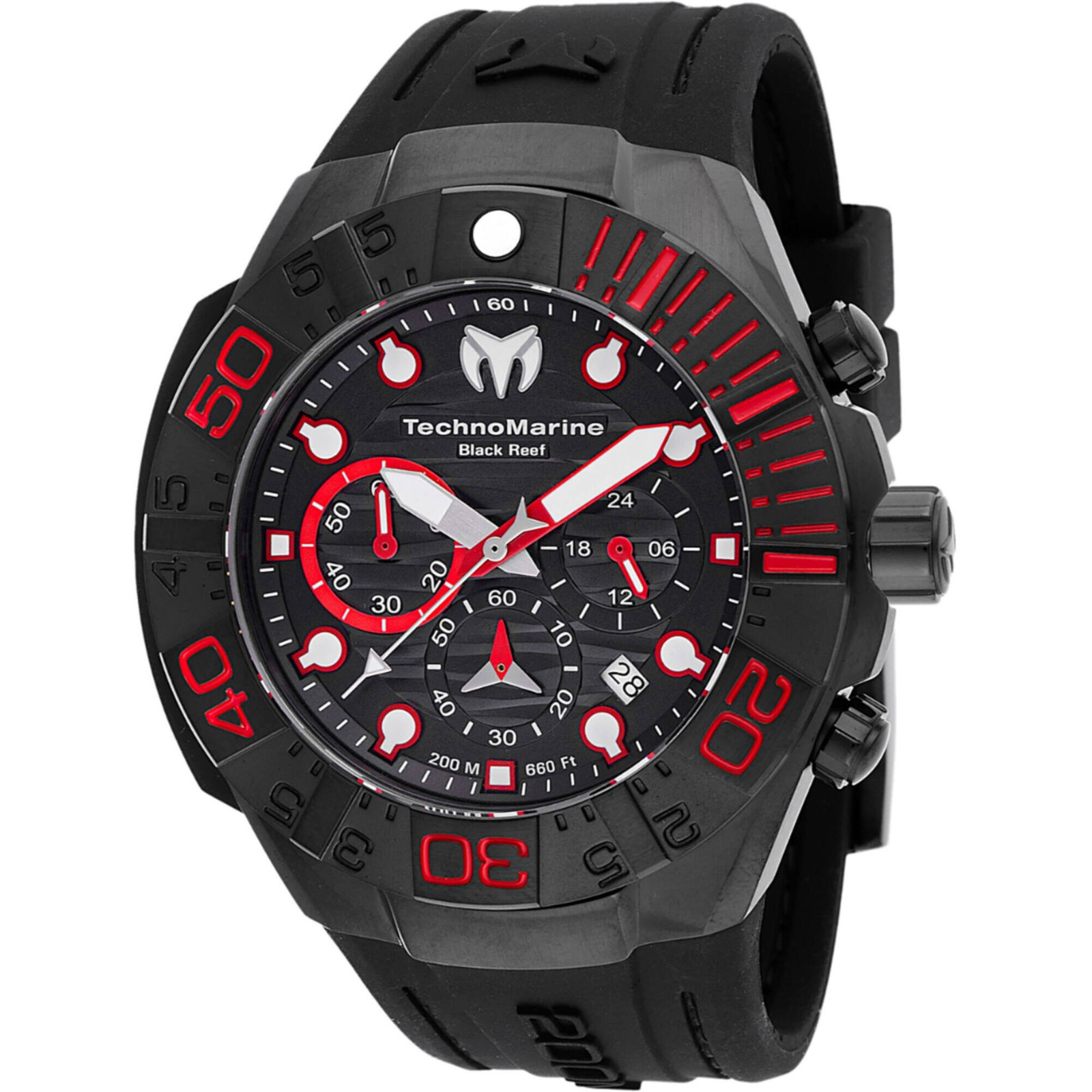 Technomarine Men’s Watch Reef Chronograph Black Silicone Rubber Strap TM-523010