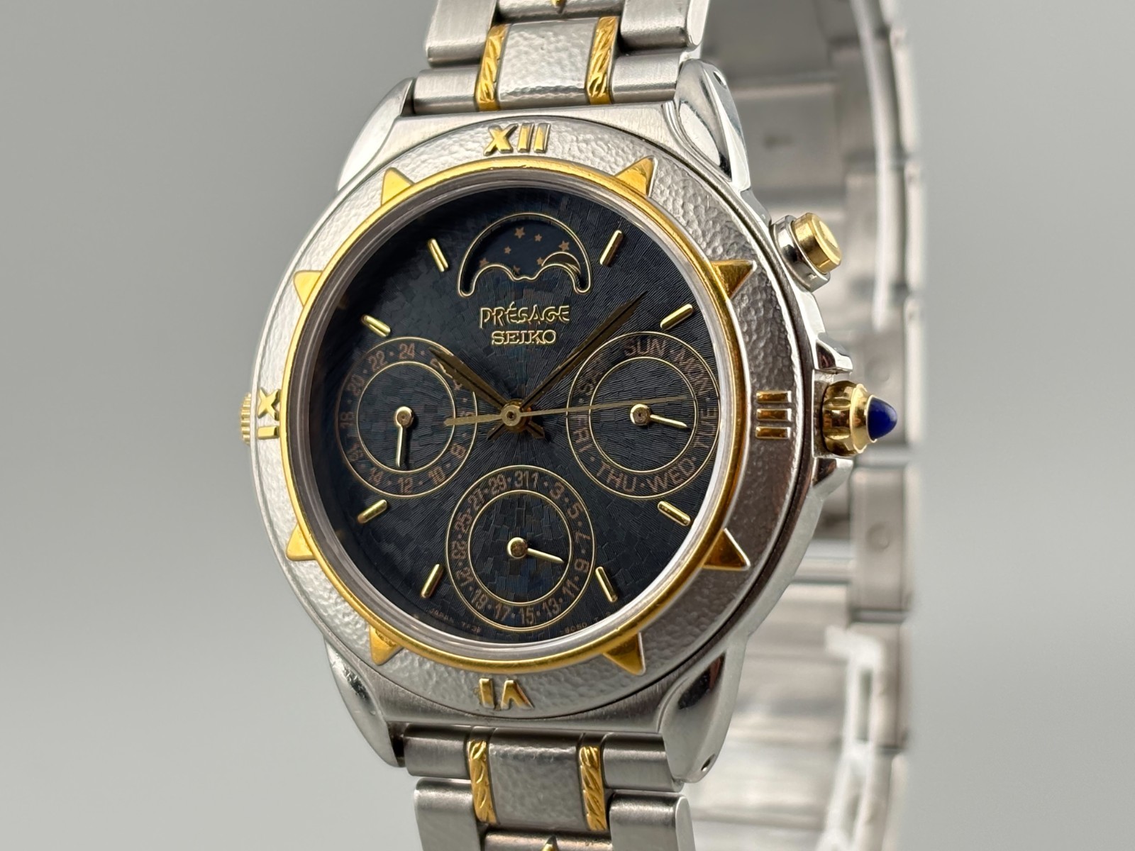 [Excellent+5] SEIKO PRESAGE 7F39-6070 Moon Phase 33mm Vintage Quartz Men’s Watch