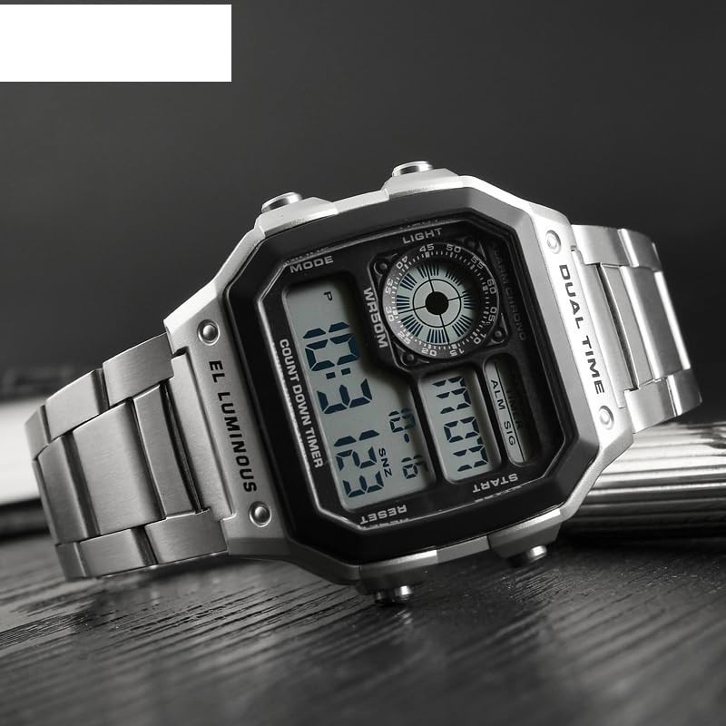 Men’s Digital MultiFunction Watches 2 Time Alarm Stopwatch Countdown Backligh…