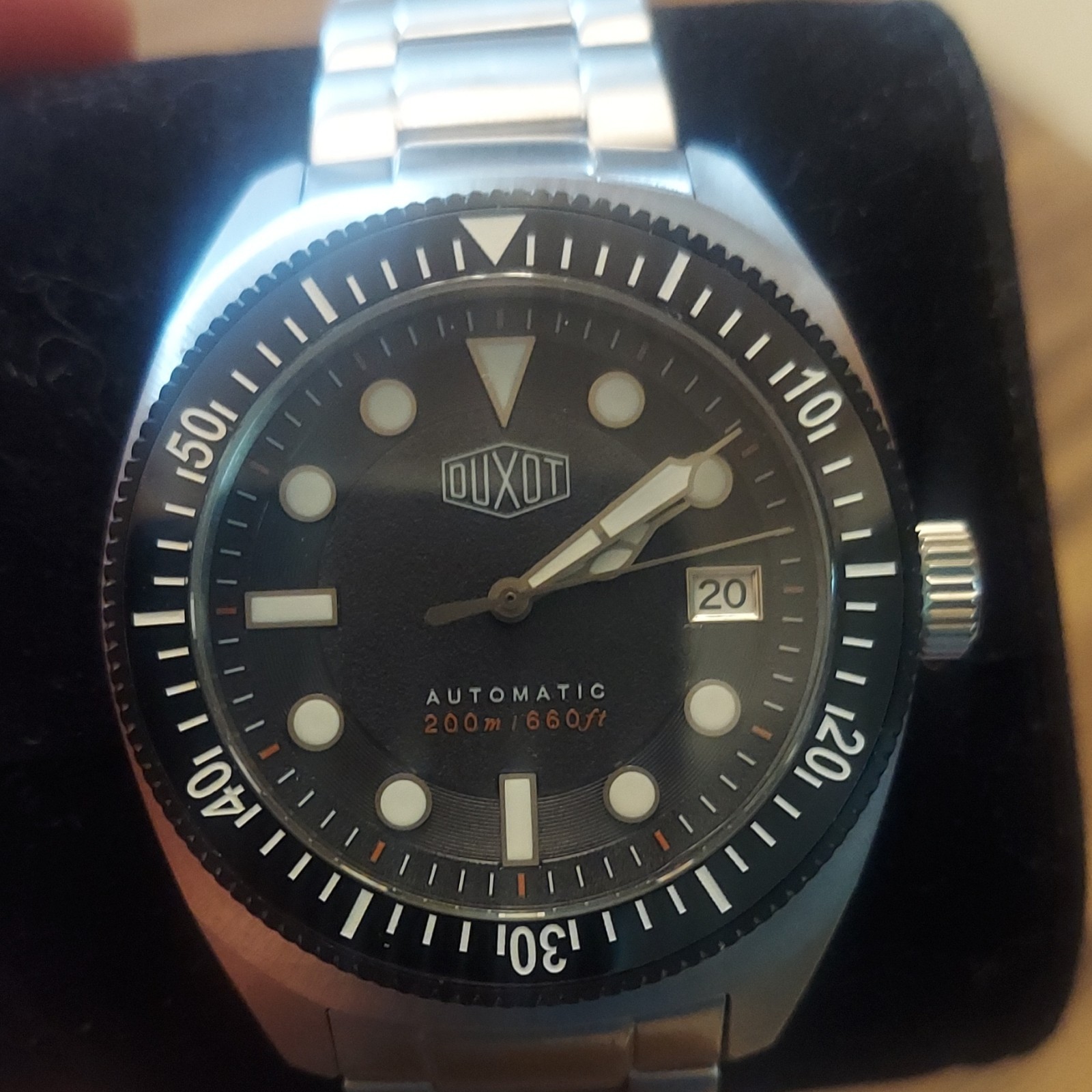 Duxot Men’s Diver Automatic Watch 200m Black Dial Date SS Bracelet DX-2001-11