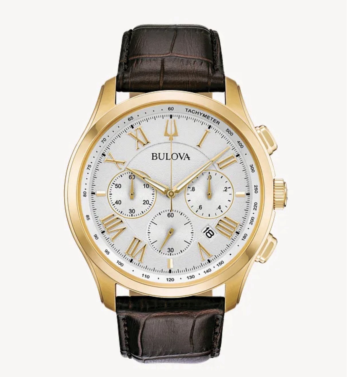 Men’s Bulova Classic Wilton 97B169 White Dial Brown Leather Strap Quartz Watch