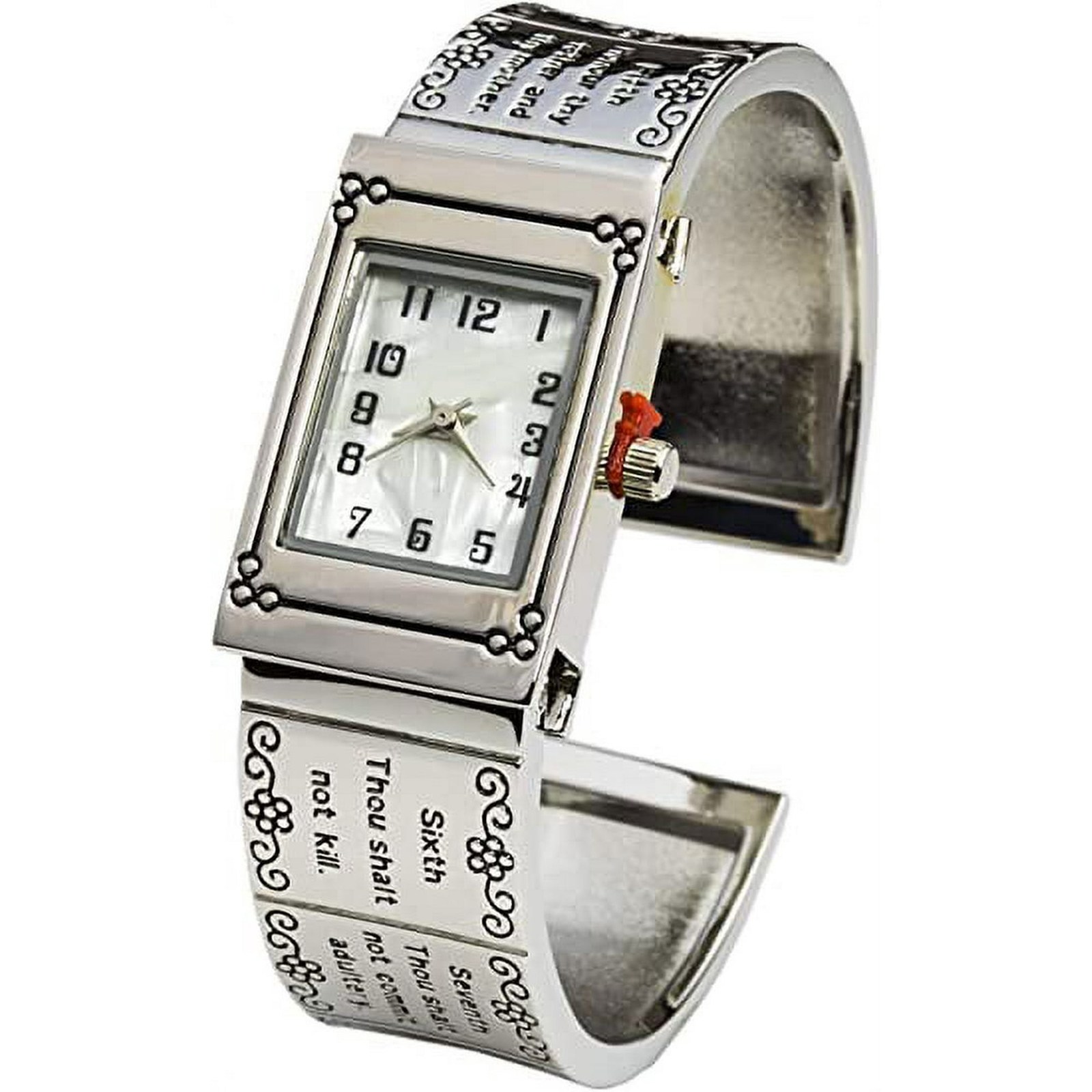 Blekon Women 21mm Ten Commandments Analog Quartz Watch with Cuff Bangle Bracelet