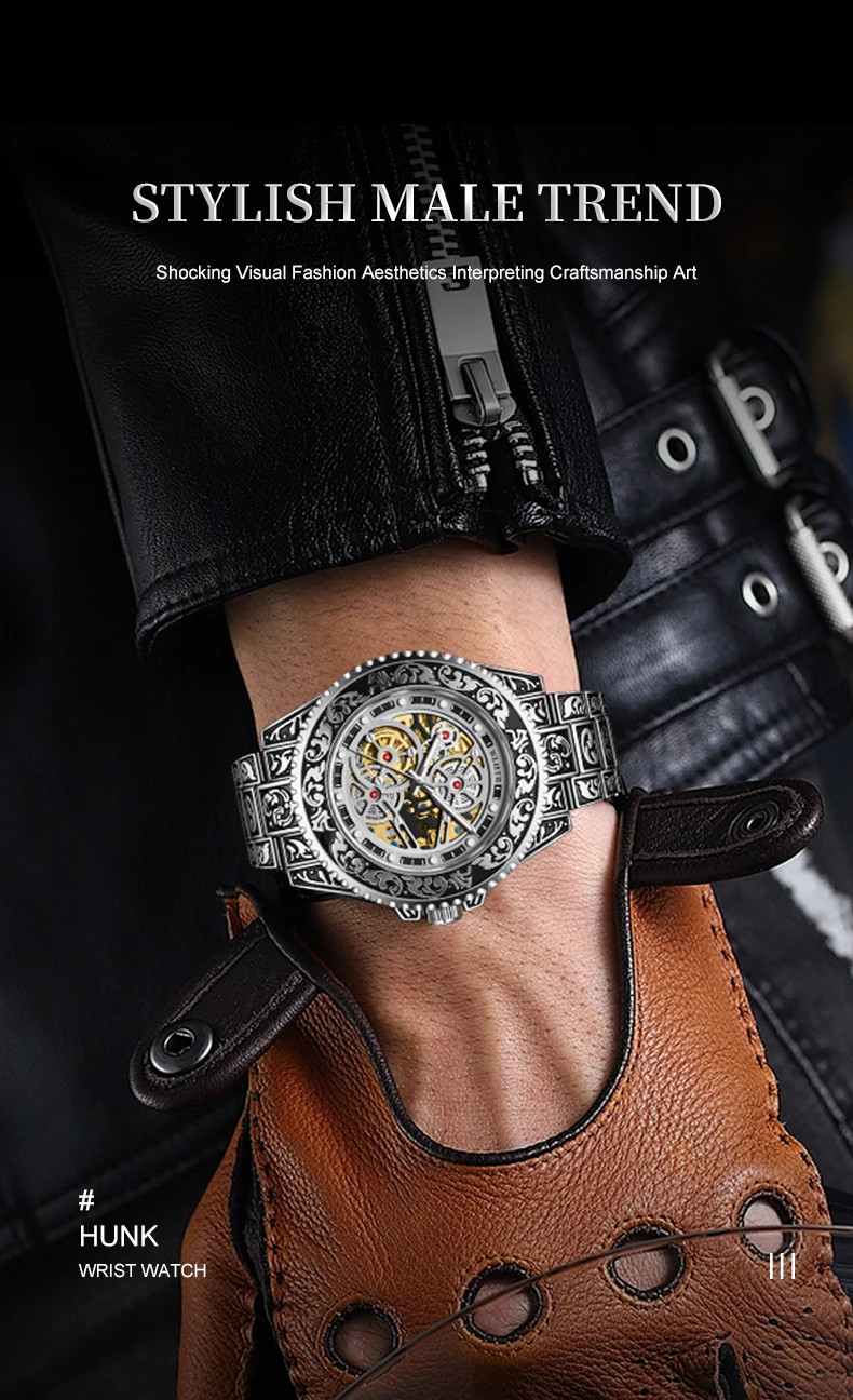 Automatic Mechanical Watch For Men Retro Luminous Stainless Steel Strap Reloj