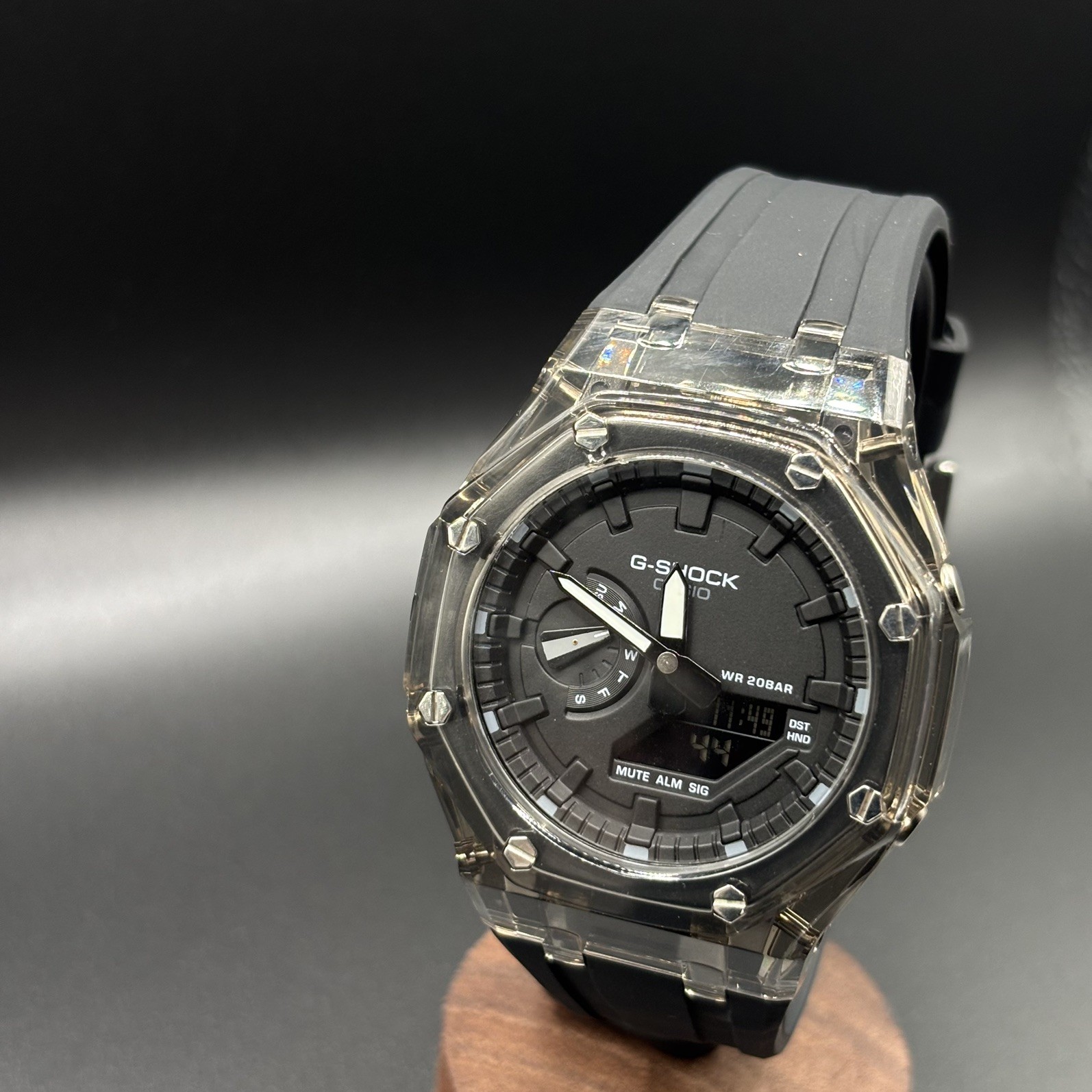 Casio G shock GA2100-A1A CasiOak Clear Case Steel Screws Black on Black FREESHIP