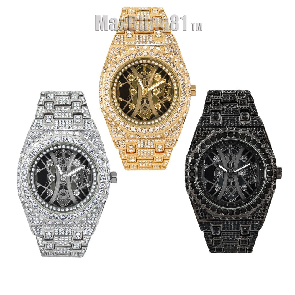 Men’s Watch Luxury Bling Rapper Simulated Diamond Metal Hip Hop Full Iced Band
