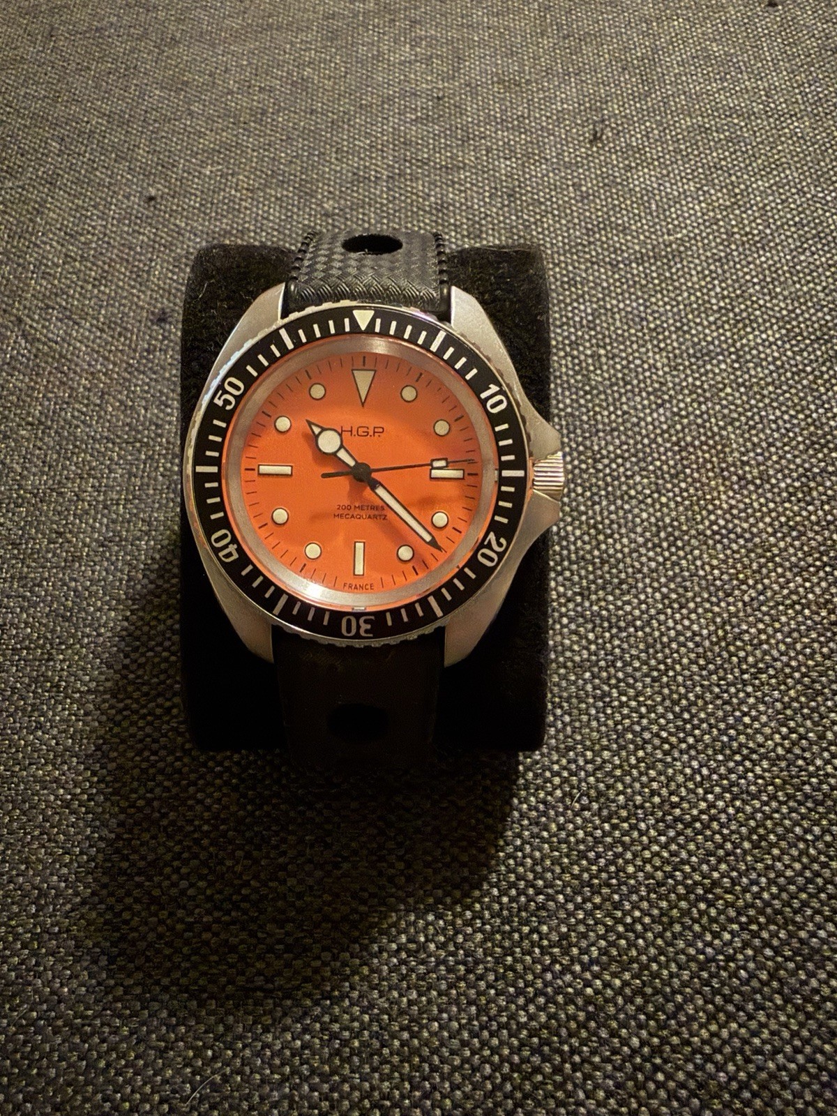 H.G.P. Diver 200m Mechaquartz Orange Dial Black Rubber Strap