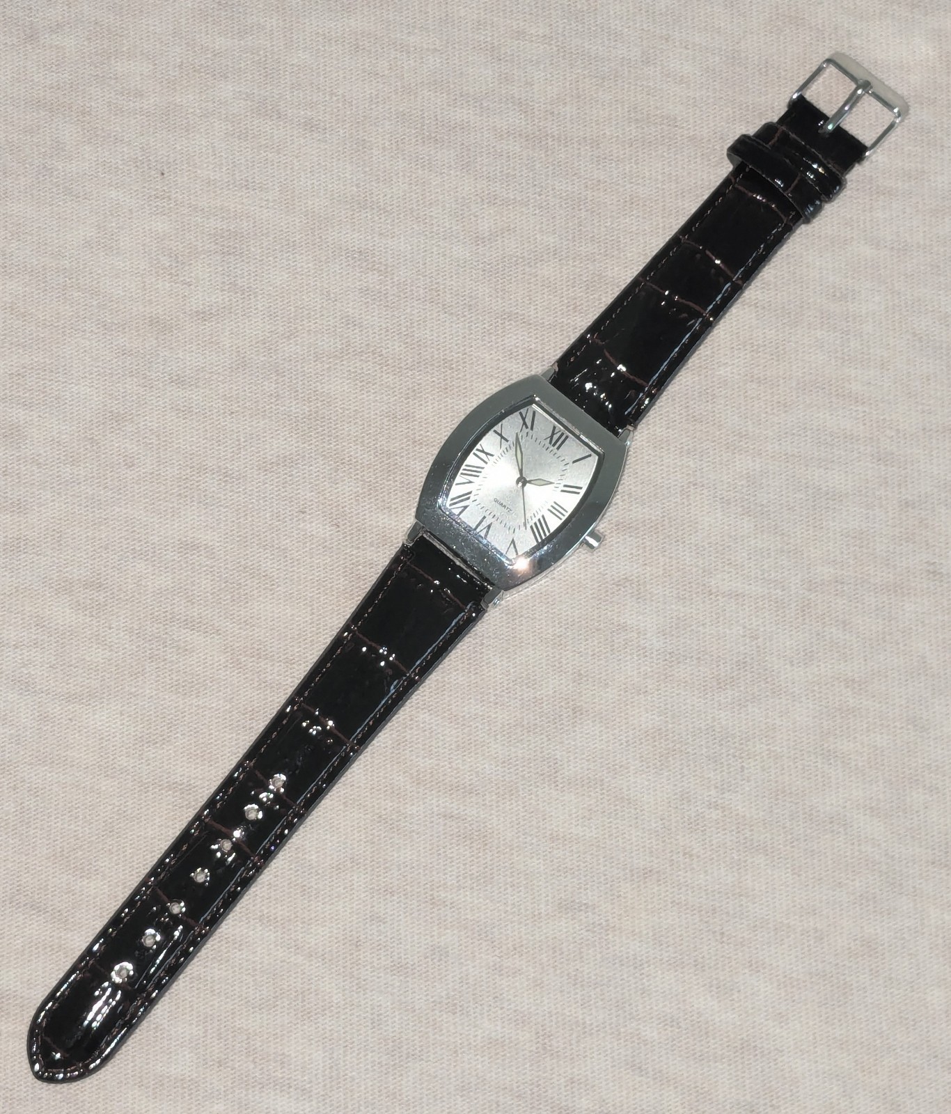 Women’s Silvertone Quartz Analog Watch w/Dark Brown Croco-Embossed Leather Strap