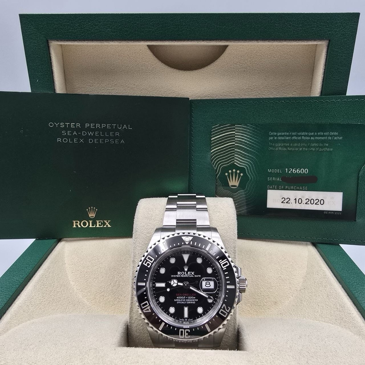 2020 PAPERS Rolex Sea-Dweller Black Red Letters Stainless Steel 43mm 126600 BOX