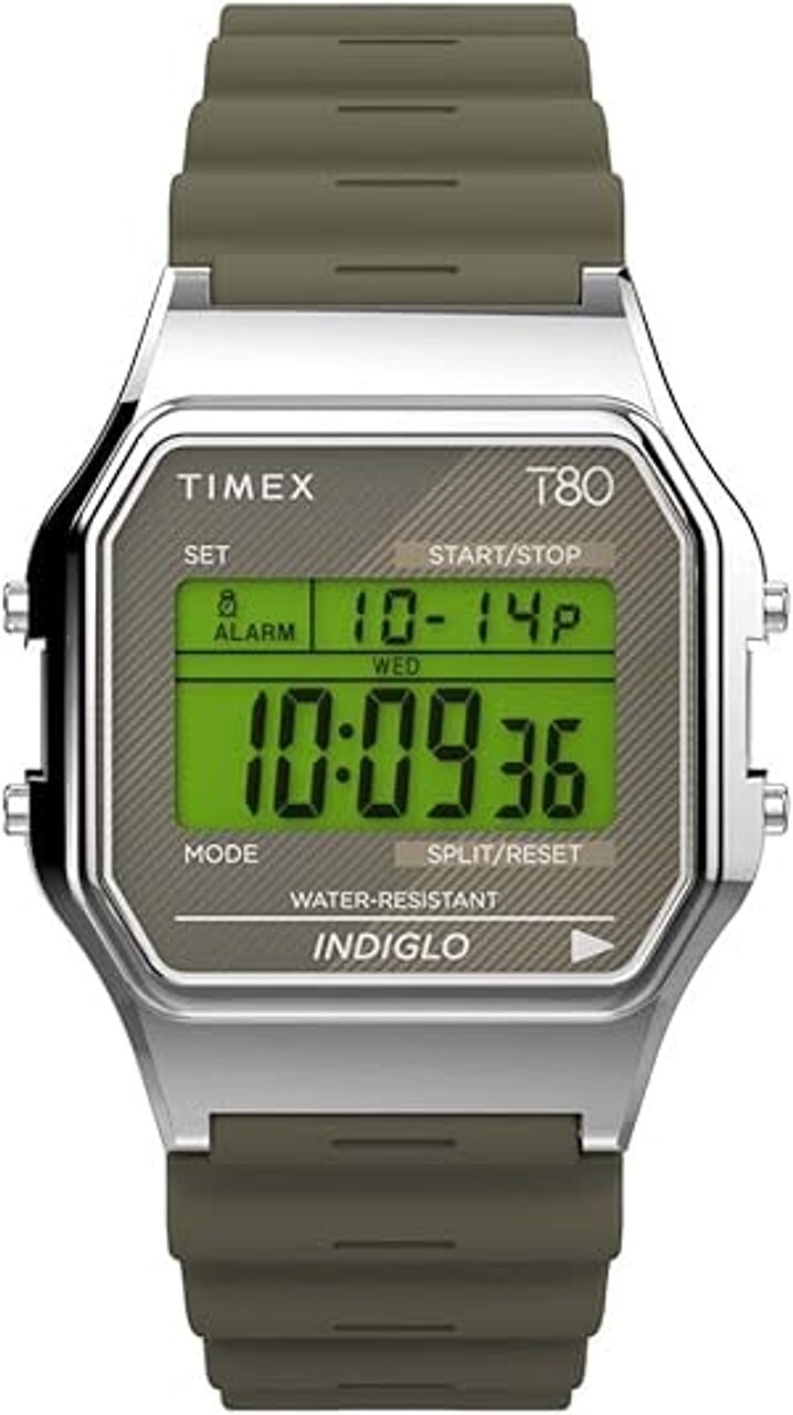 Timex T80 34mm OLIVE GREEN Resin Band Watch TW2V41100