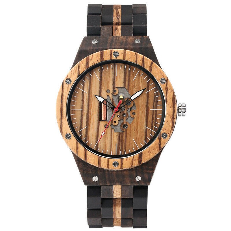 Luxury Nature Wood Watch Men’s Quartz Wristwatch Adjustable Bamboo Bracelet Band