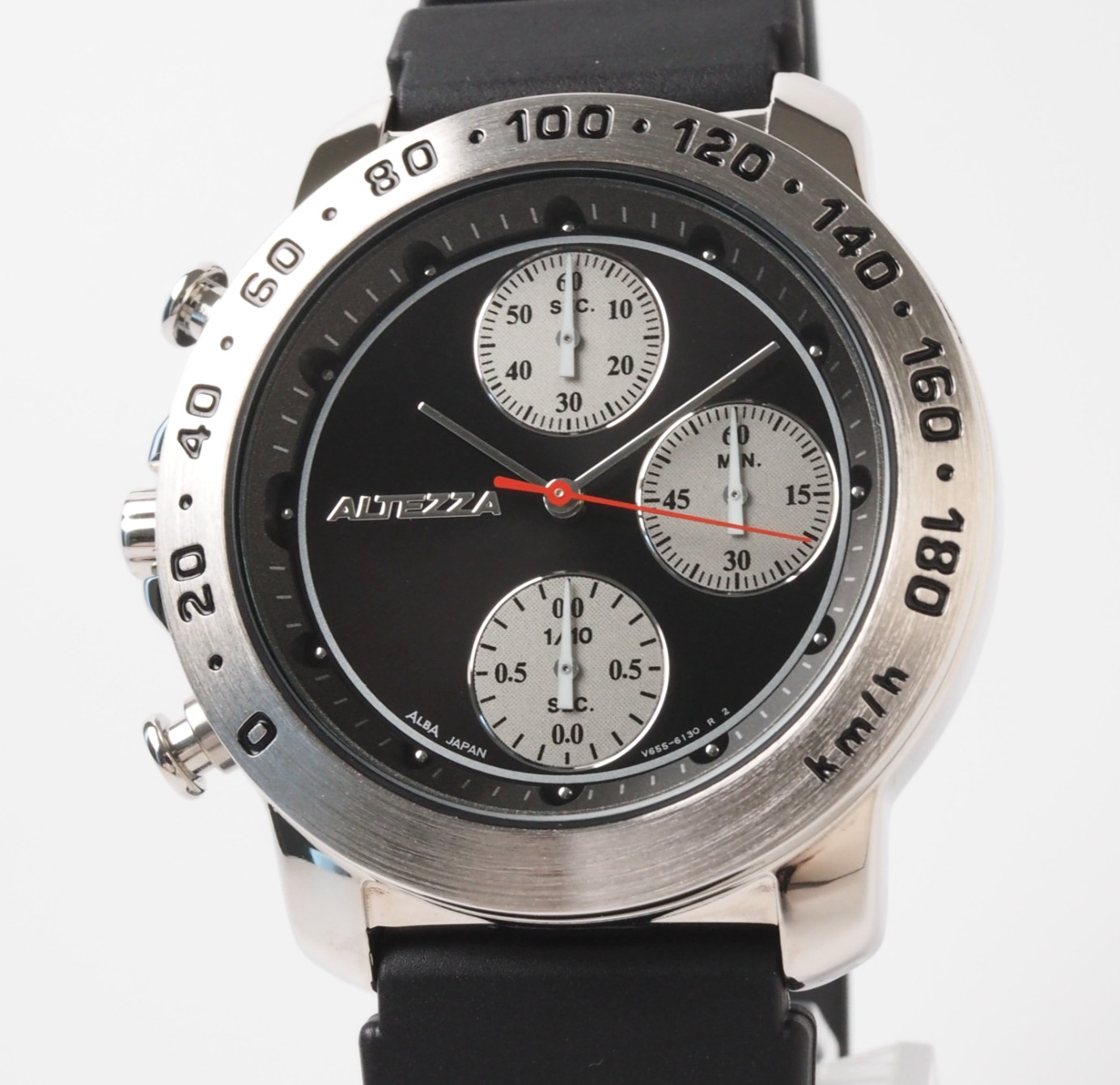 SEIKO ALBA NETZ TOYOTA ALTEZZA V655-6100 Quartz Chronograph Black Dial Box Paper