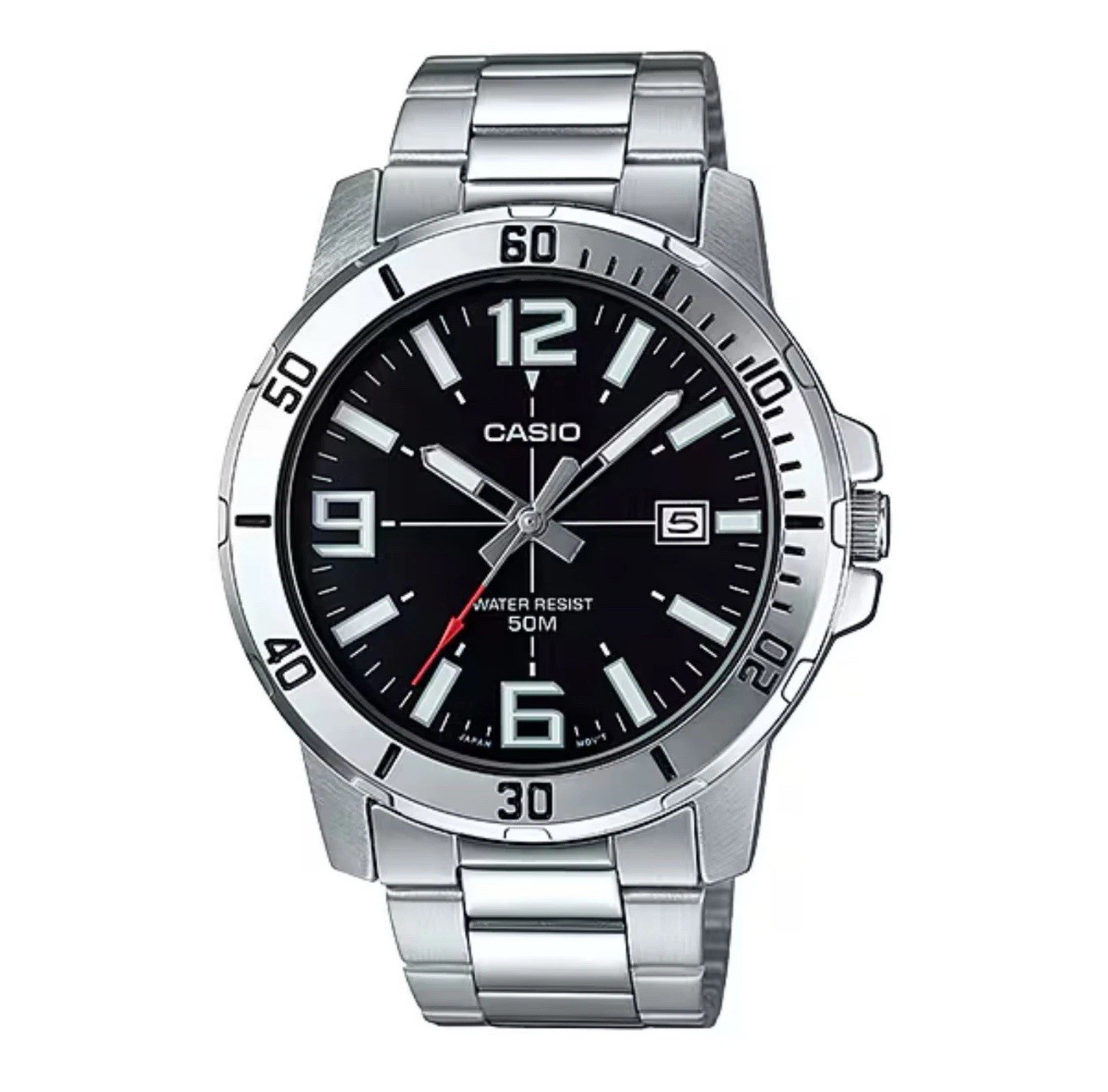 Casio Men’s Black Dial Analog Watch Steel Bracelet – MTP-VD01D-1BVUDF