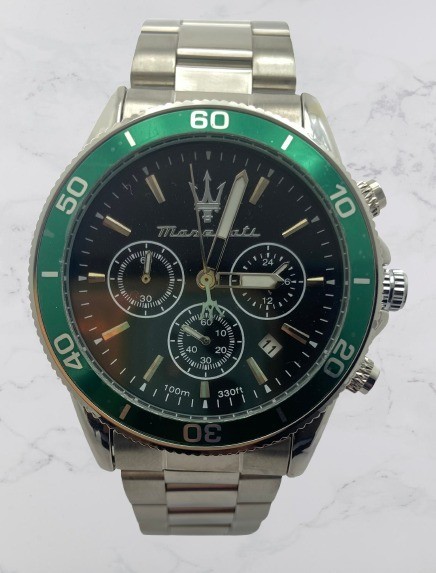 Refurbished Luxury Look Maserati Black Dial Chronograph-Date Quartz Wristwatch