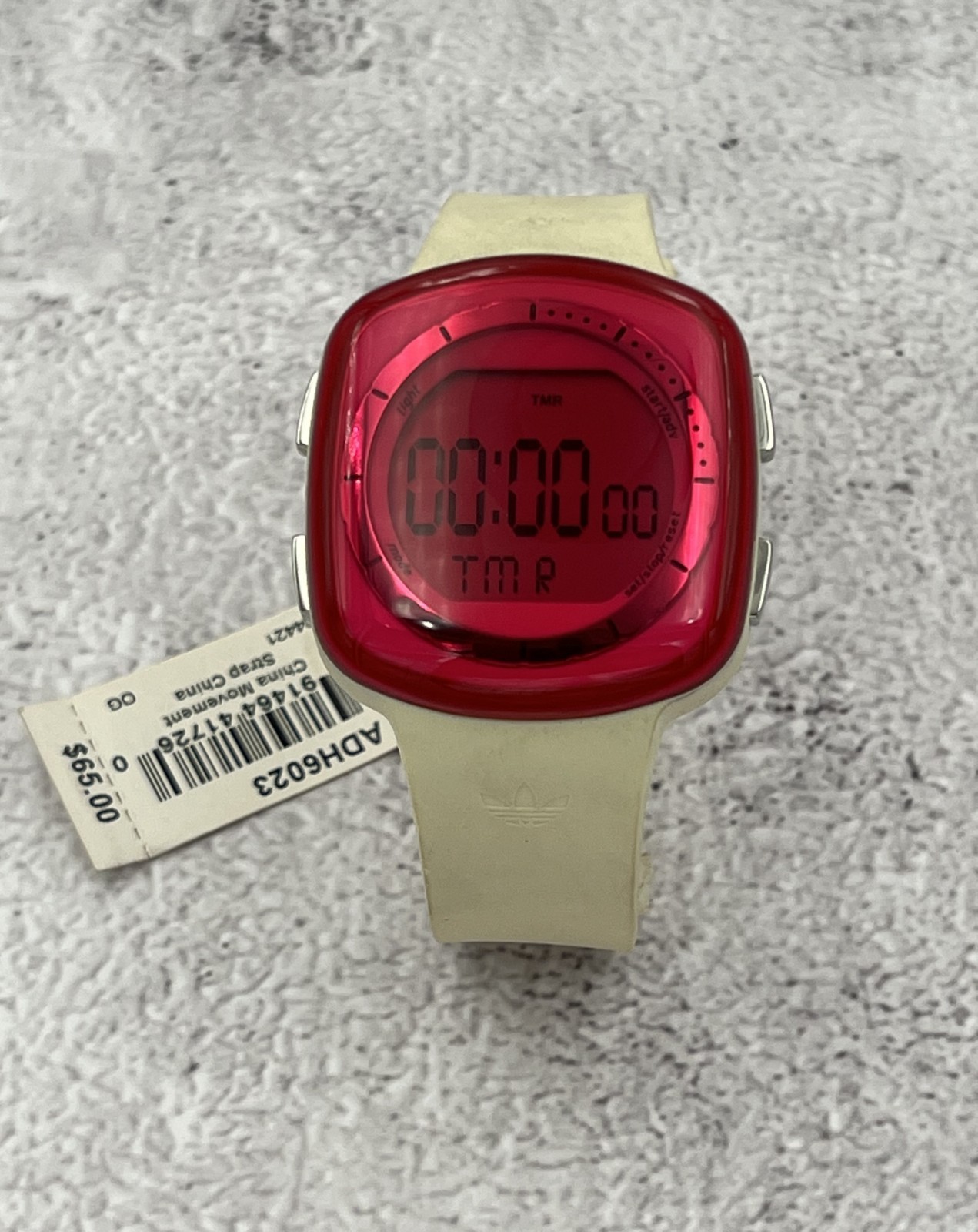 Adidas ADH6023 Tokyo Polycarbonate Off White Alarm Chronograph Pink Dial Watch