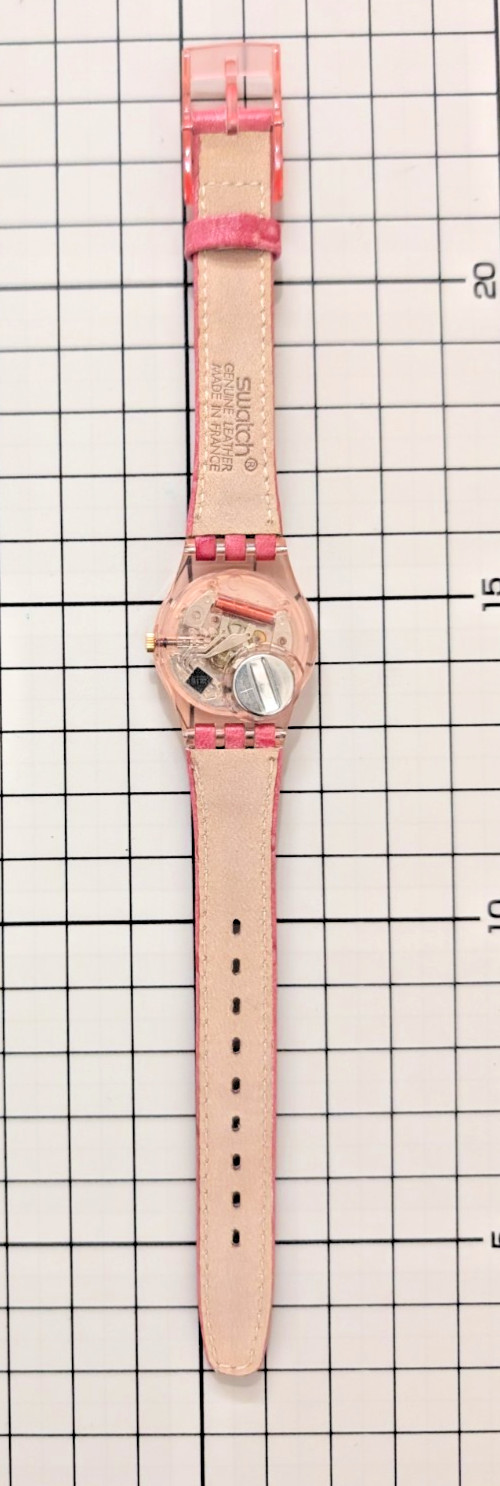 Swatch Regular 1994 Strawberry LP115 Quartz Watch Pink Leather Swiss Made