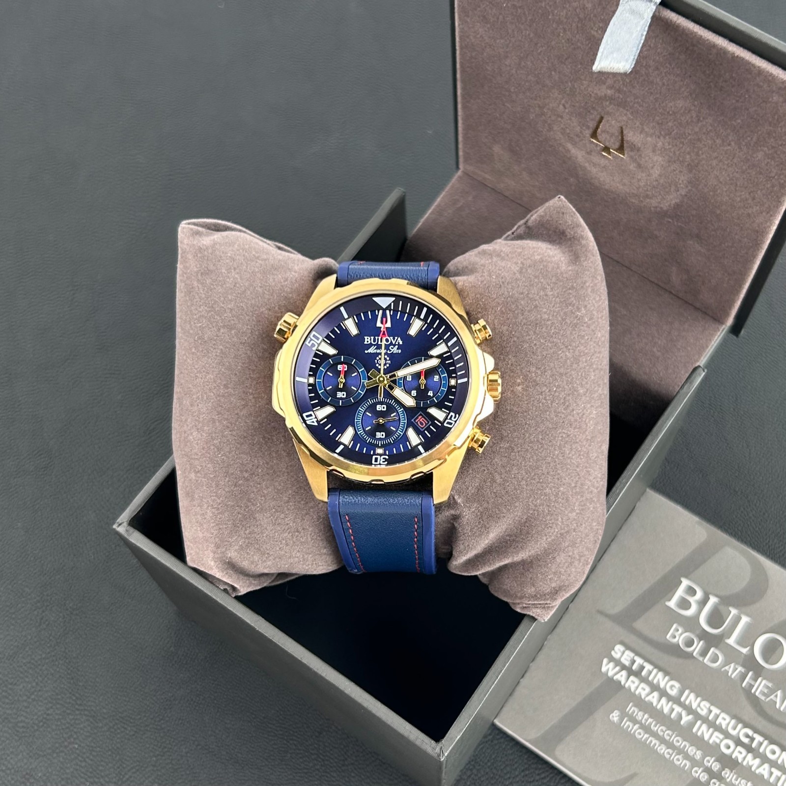 Bulova 97B168 Marine Star Blue Dial Rubber Strap Men’s Chronograph Quartz Watch