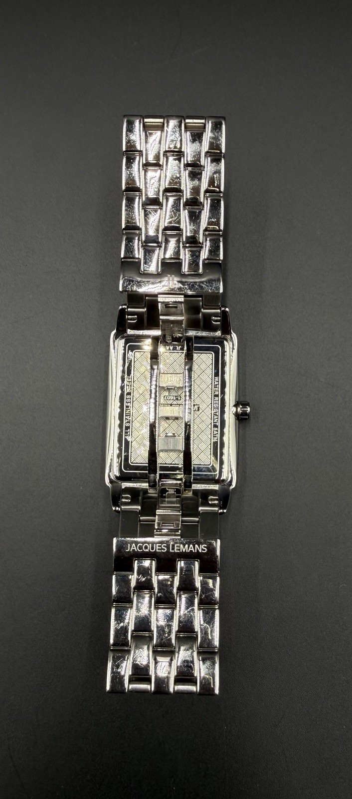 Jacques Lemans 34MM Men’s Stainless Steel Date Tank Style Watch 1-1607 5ATM