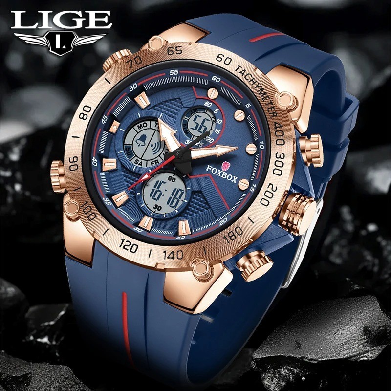 FOXBOX New Luxury Men‘s Watch LIGE Brand Fashion Digital Watches Men Gifts Water