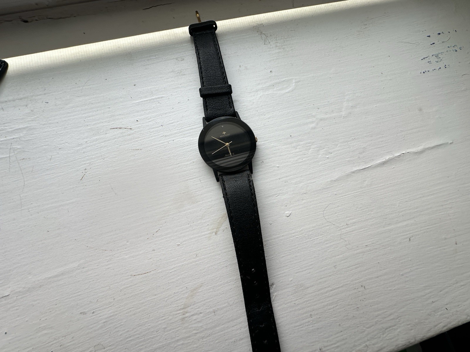 Movado Museum Black Dial Black PVD Quartz Watch Black Leather Strap