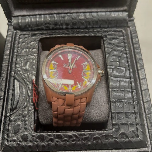 MINT RARE Von Dutch ANGEL Serial Numbered Large Brown & Red w/ Steel Bezel Watch