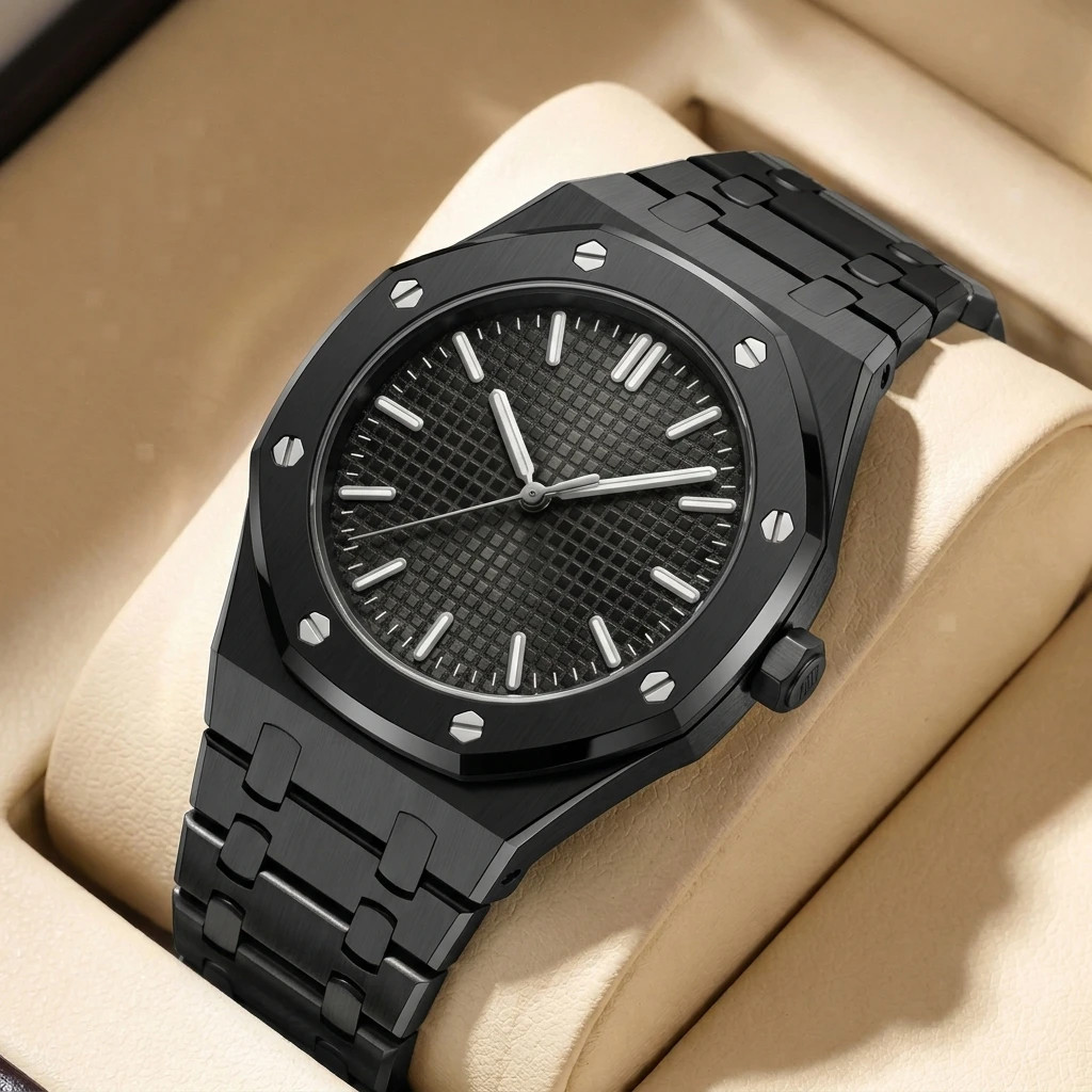 1Pc Simple and Stylish All-Black Metal Watchband Quartz Watch for Men, Daily Com