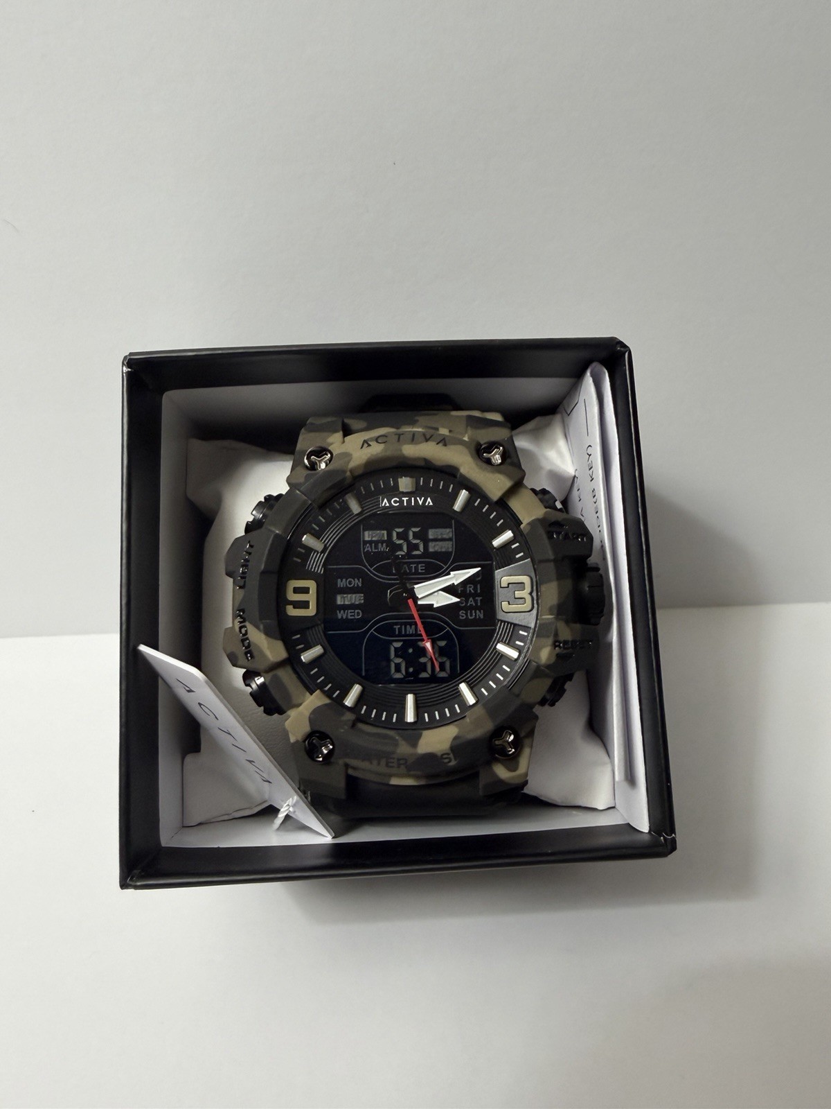 Activa Men’s Analog-Digital Camo Quartz Resin Strap Watch 5 ATM Alarm Chrono