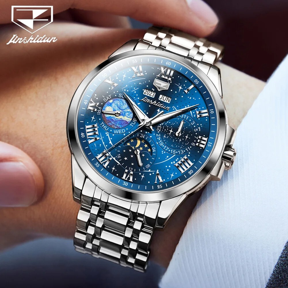 Automatic Mechanical Waterproof Luxury Watch Men Sky Moon Phase Men’s Strap