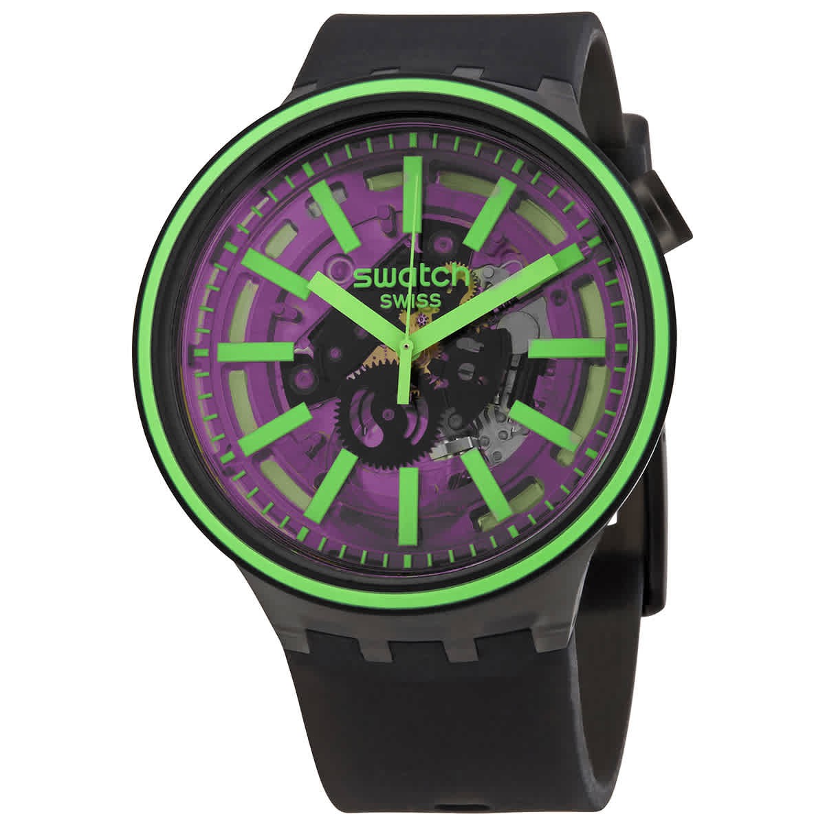 Swatch Pink Taste Quartz Black Skeleton Dial Watch SO27B113